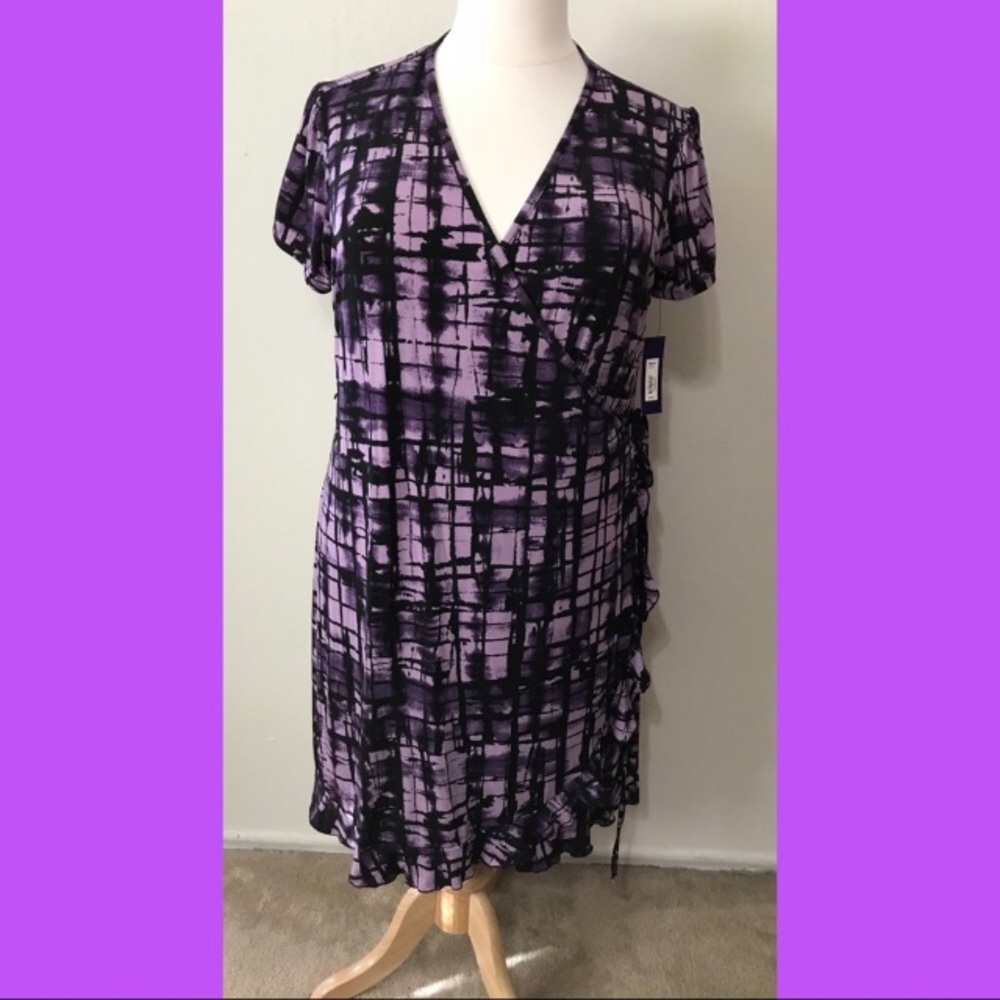 Apt. 9 Purple and Black Abstract Wrap Midi Dress